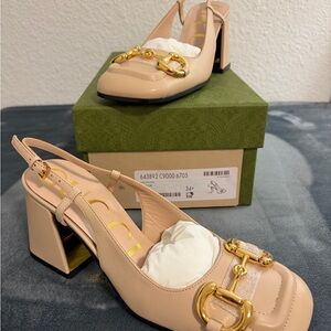 New Gucci Women’s Mid-heel Slingback with Horsebit Skin Rose Size 34.5 US 4.5